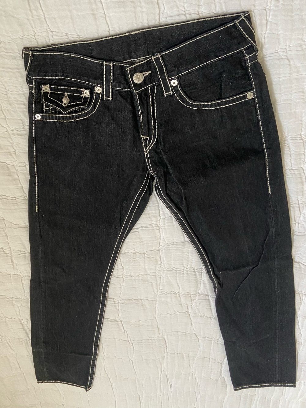 True Religion Black Bootcut Jeans with Contrast Stitching